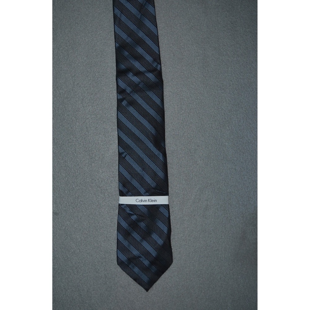 Calvin Klein Tie Mens One Size Blue Striped 100% Silk Woven Necktie New